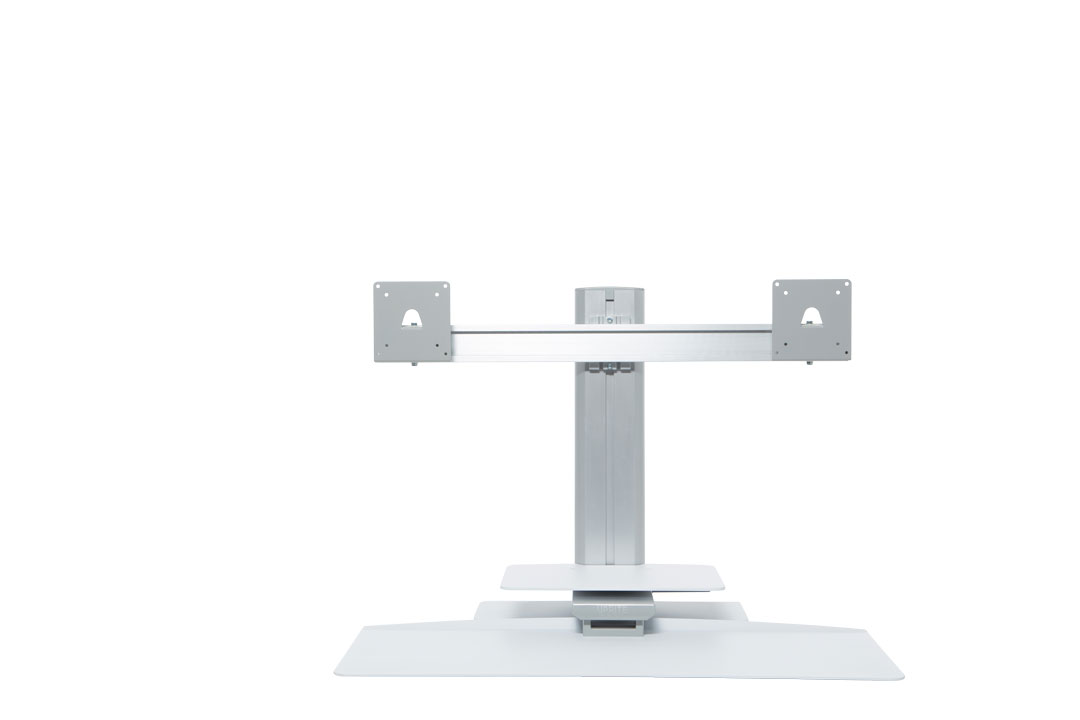 Adjustable Stand Up Desk >> Dual Monitor Sit&Stand Workstation - Silver/White | Complement Adjustable Stand Up Desk >> Dual Monitor Sit&Stand Workstation - Silver/White | Complement